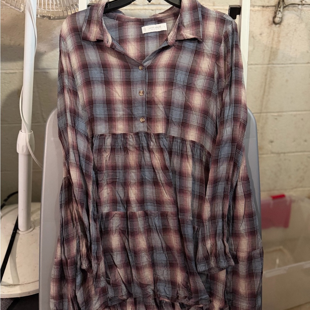 Lucky Brand Plaid Mini Dress in Blue and Burgundy